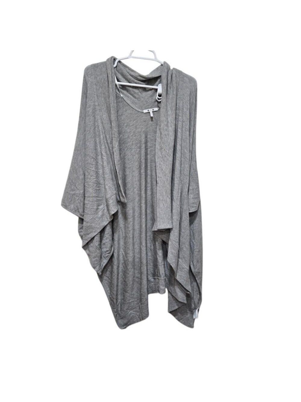 Three Dots Gray Drape Cardigan Open Front Tencel Small